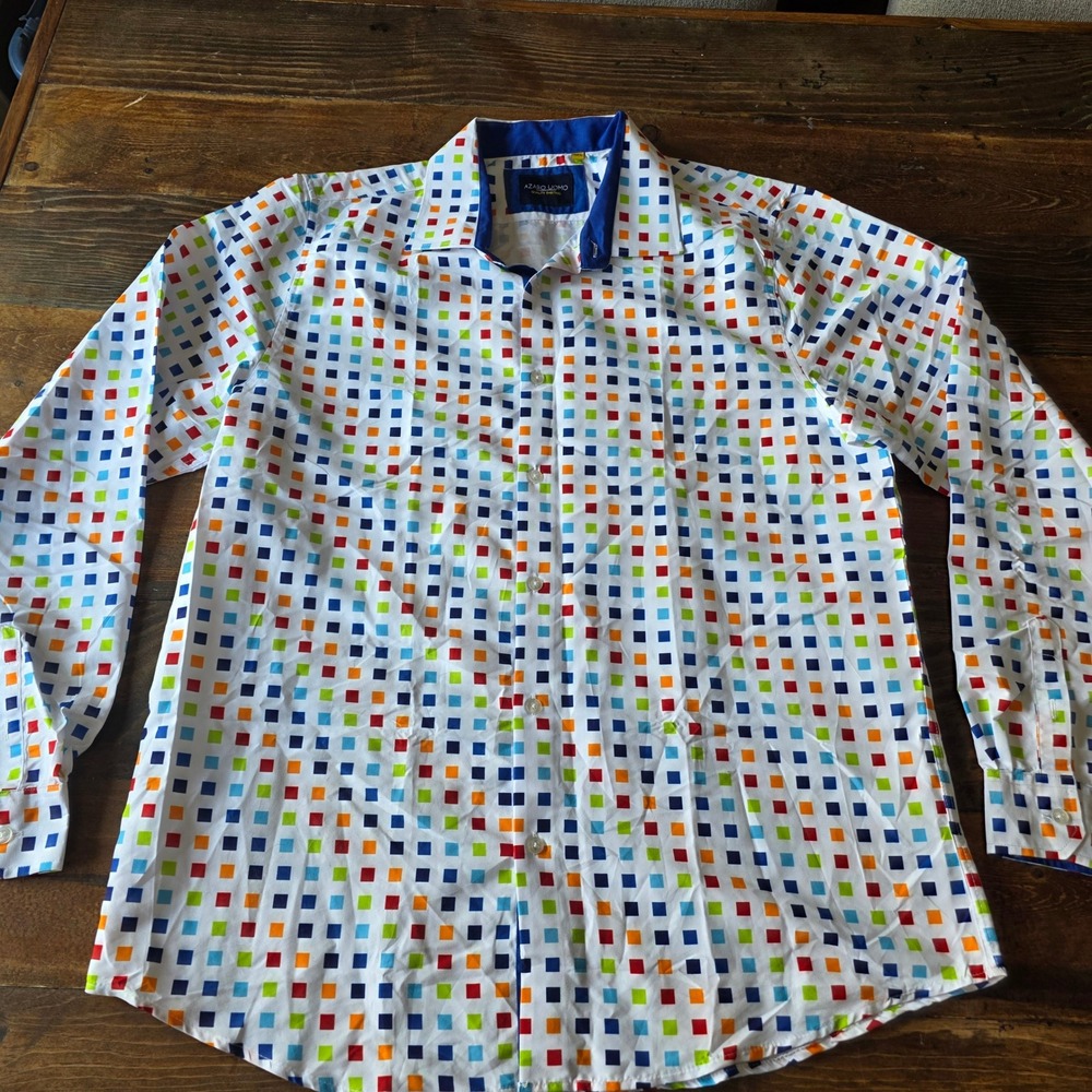 Azaro Uomo 2XL‎ Colorful Squares Pattern Long Sleeve Button Up Shirt
